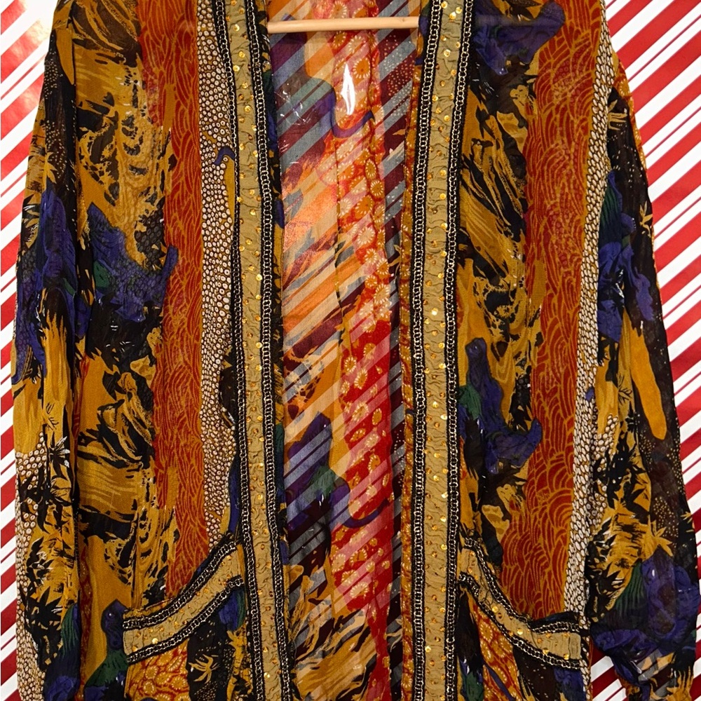 Vibrant Multicolor Safari Jungle Kimono Jacket Open Front Top